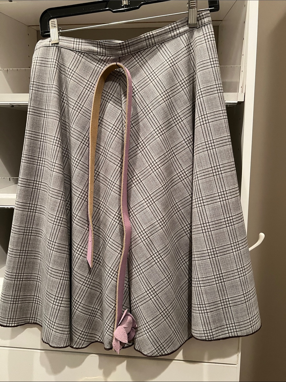 Gray Plaid Circle Skirt with lavender belt